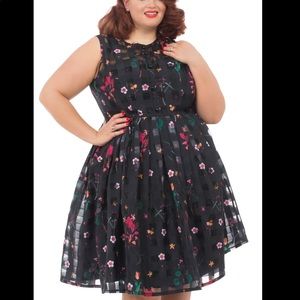 Voodoo Vixen Betsy Dress Black Floral Windowpane 1X